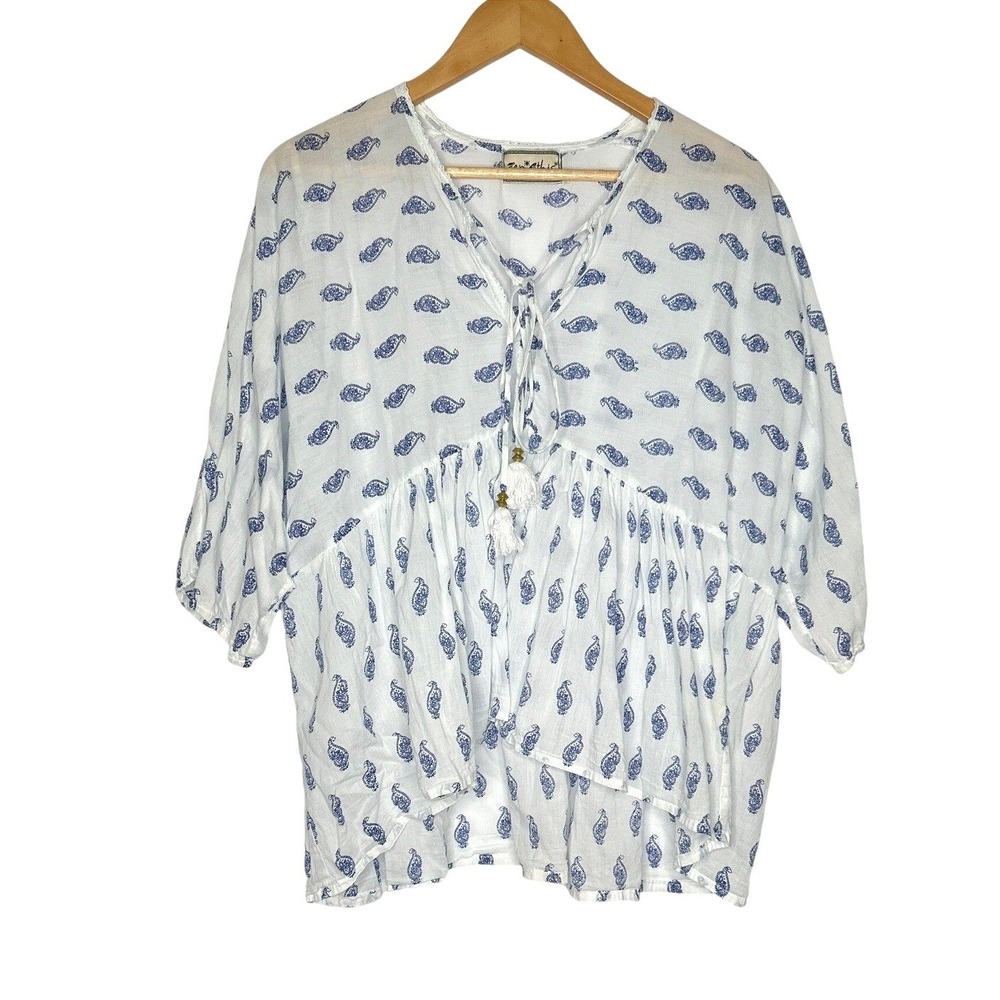 Zen Ethic Oversized Paisley Cotton Boho Peasant Blouse S M L France India